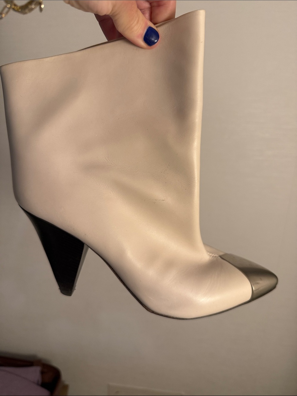 Isabel Marant Cream Leather Ankle Boots with Silver Toe Cap